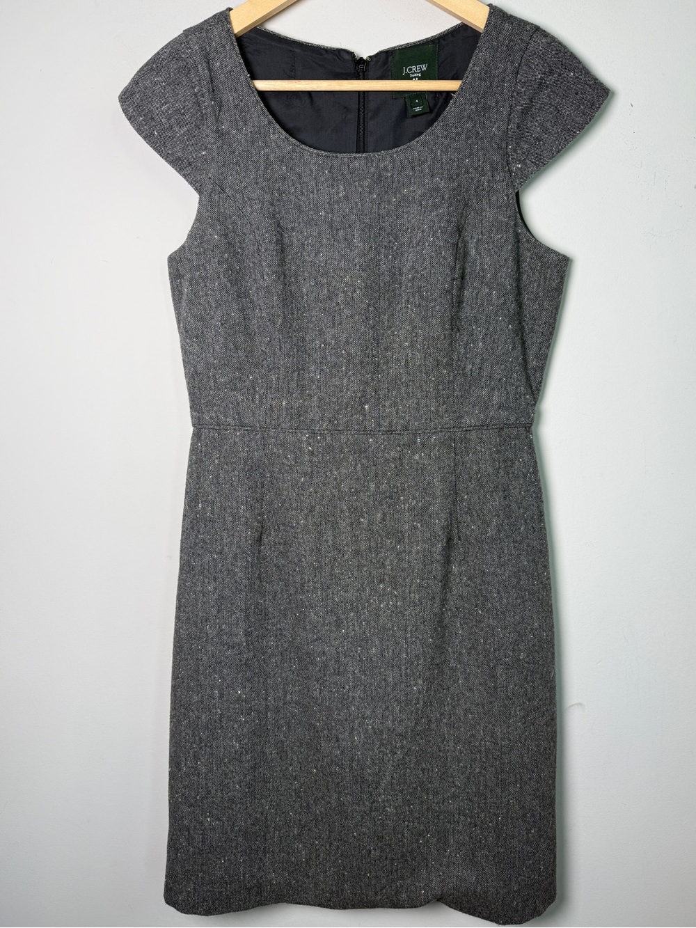 J.Crew Suiting Tweed Sheath Dress Gray Cap Sleeve Career Workwear Sz 4